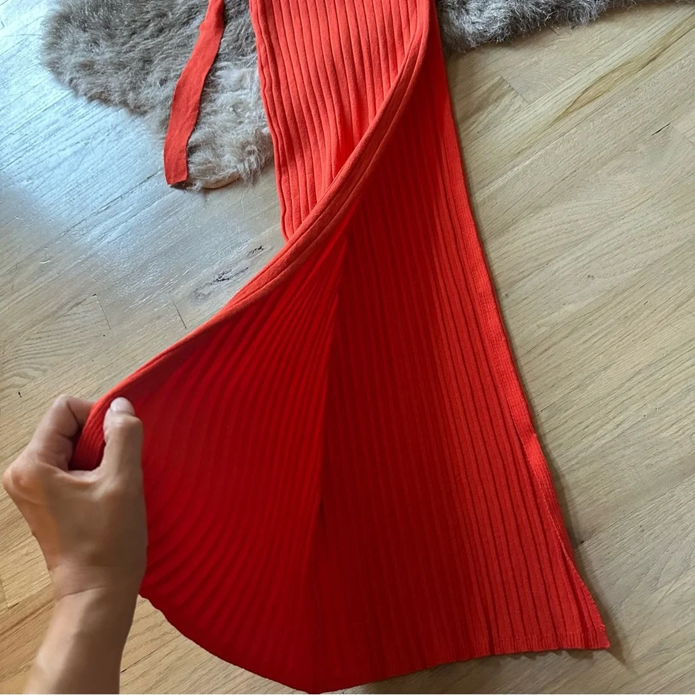 Hera Collection Ribbed Stretch Knit Belted Dress - Medium - Orange - NWT - Picture 2 of 6